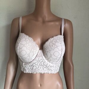 Aerie Real-Happy Cream/Ivory Laced Intimate Wired ￼Push-Up Bra Women’s Size 36DD